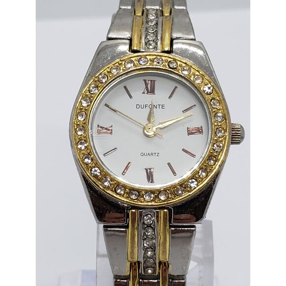 Dufonte 73055WH women\'s dress watch. Jeweled bevel and jewels on band main image 6